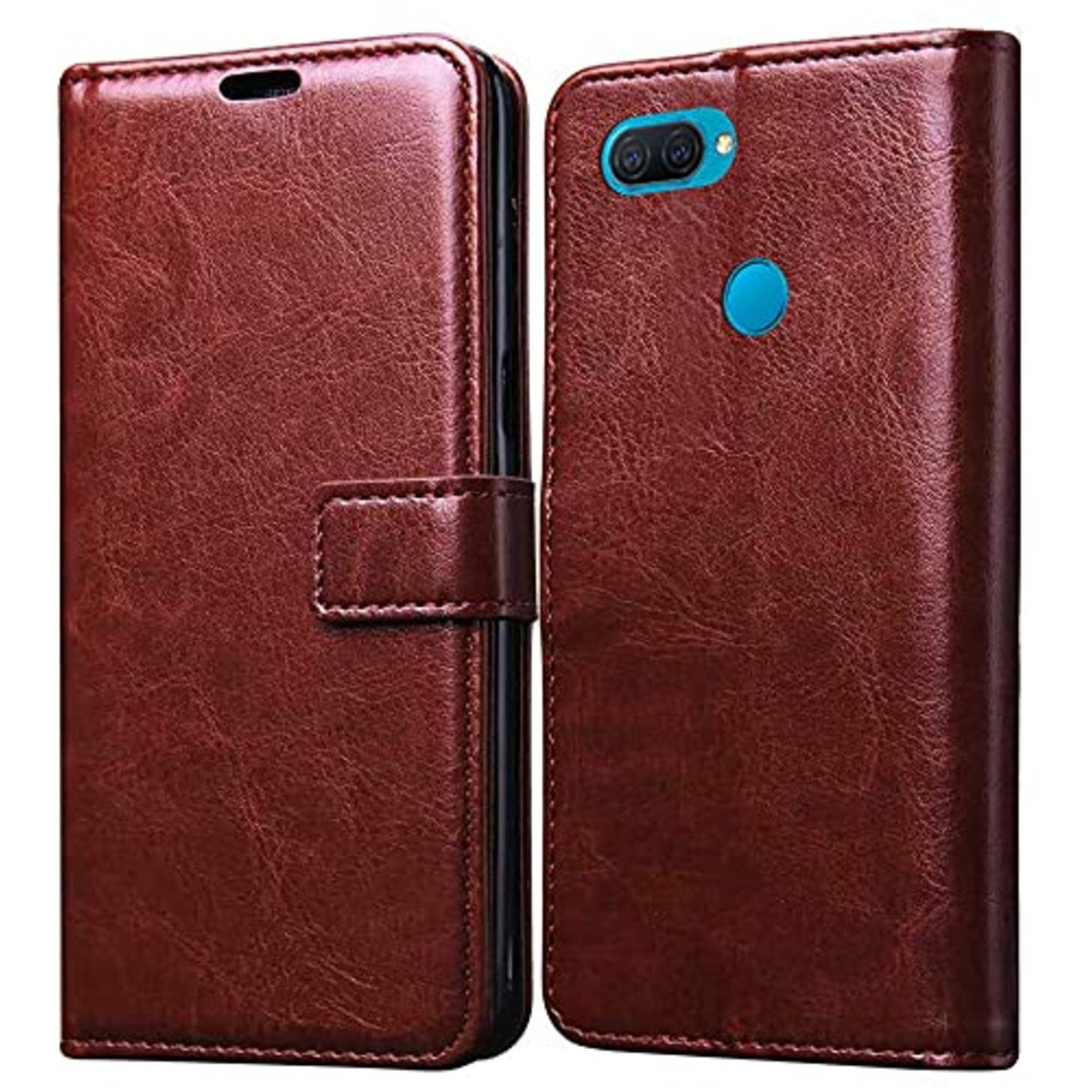 Oppo A12 mobile Flip Cover Case (Leather Finish Magnetic Closure Inner TPU Foldable Stand Wallet Card Slots)