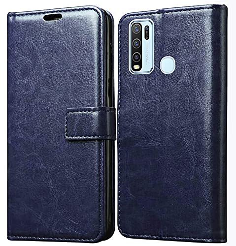 Vivo Y30 Vintage Flip Cover -Inner TPU Fold-able Stand Wallet Card Slots Leather