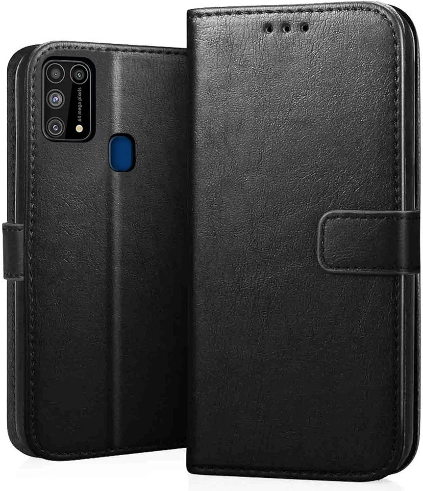 Samsung M31 Flip Cover Leather Finish Inside Pockets & Inbuilt Stand Shockproof Wallet Style Magnetic Closure Back Case Cover