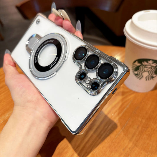 Samsusng Ultra Electroplated Borderless Mobile Phone Case Mganetic Bracket