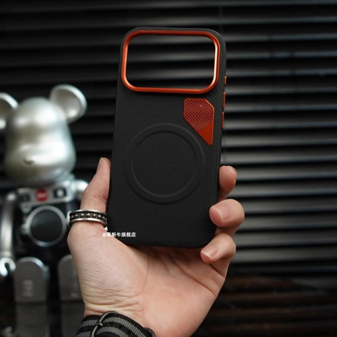 Apple Iphone Gold Armor Magnetic Cooling High-End Plain Leather Case (Exclusive)