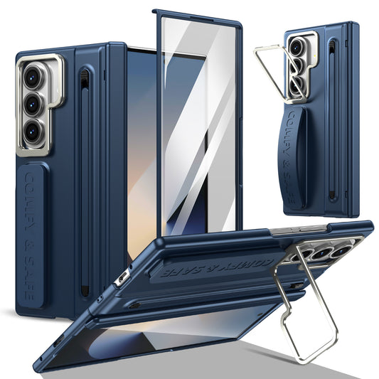 Samsung Z Fold Series Foldable Phone Case with Wrist Strap and Lens Holder, Film Protective Cover(Exclusive)