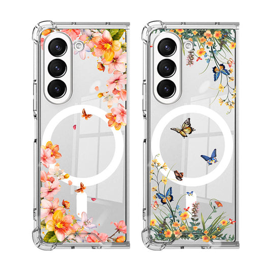 Samsung Fold & Flip Painted European and American Style Anti-Fingerprint Floral Tpu+Pc Two-In-One Phone Case (Exclusive)
