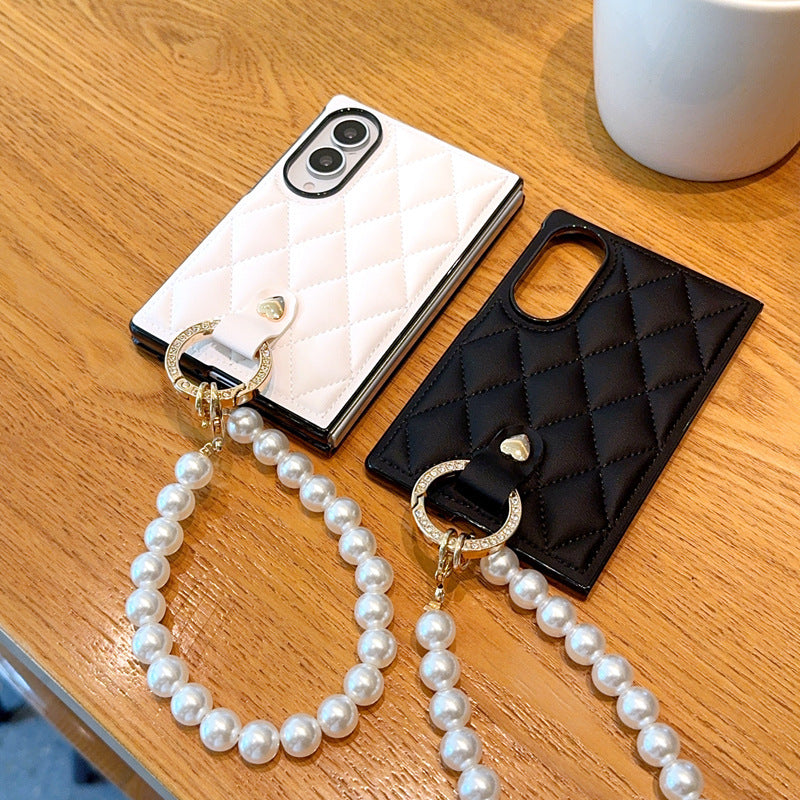 Samsung Fold series premium leather, Chanel-style pearl bracelet Case (Exclusive)