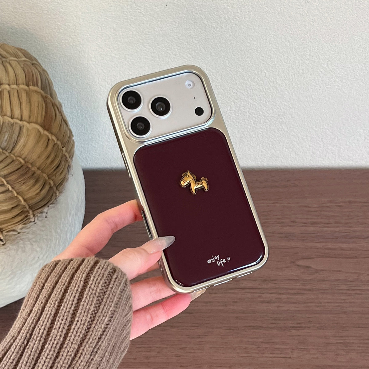 Apple Iphone Ins Simple Wine Red English-Style Electroplated Resin Case (Exclusive)