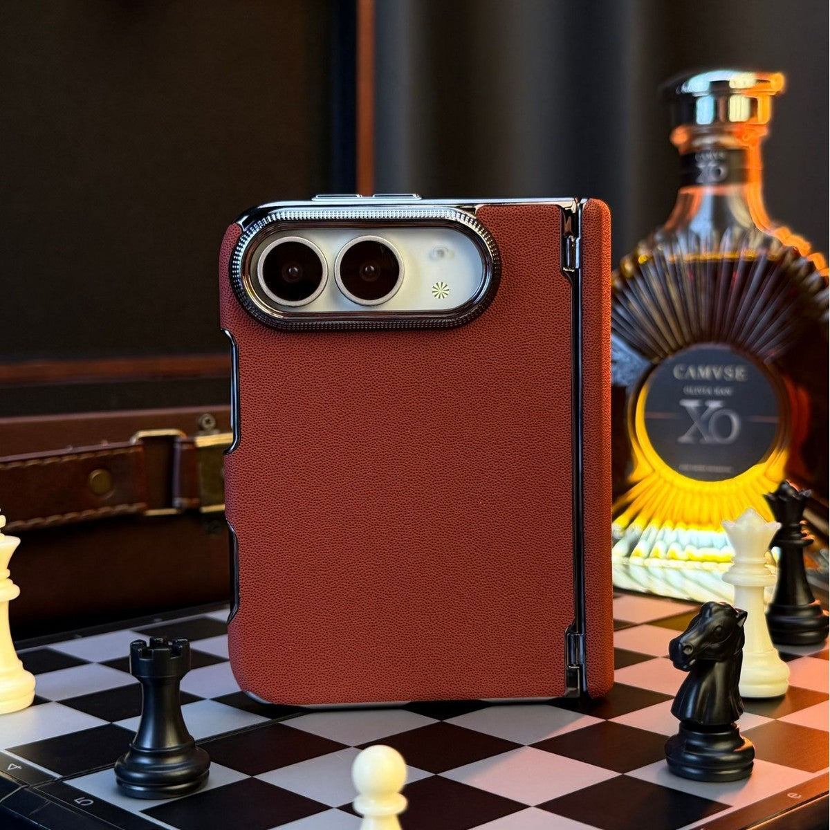 Apple iPhone plain leather electroplated frame, dual central axis protection, anti-drop case (Exclusive)