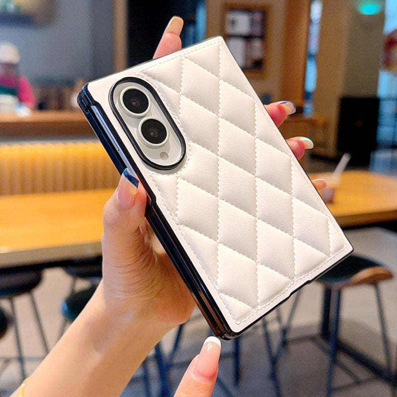 Samsung Fold premium leather stylish Chanel-style women's case (Exclusive)