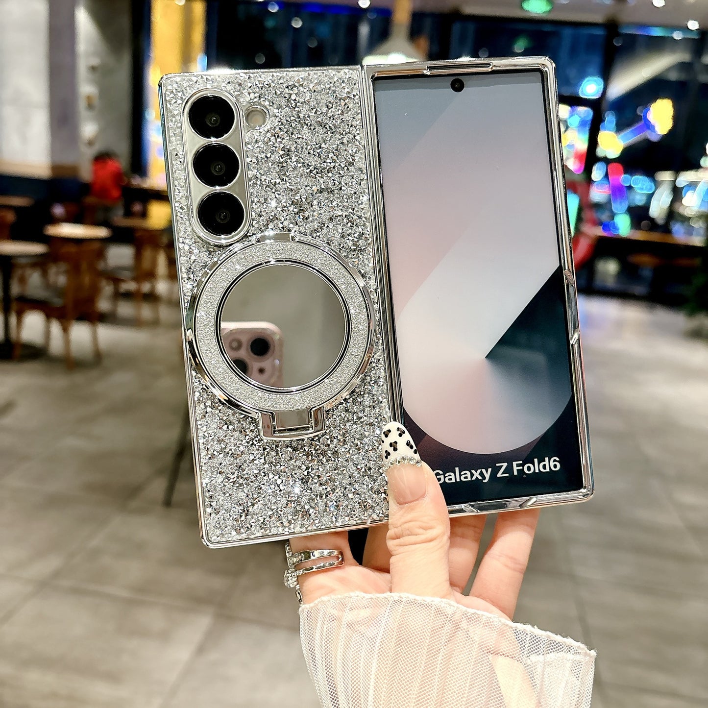 Samsung Fold Electroplated Flash Diamond Mirror Stand Folding Case (Exclusive)