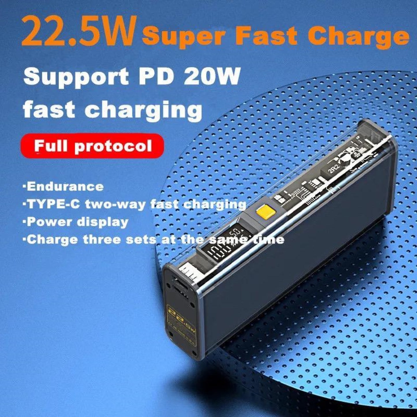 Amytel Fast Charging 22.5 watt Power Bank with 20,000 Mah Capacity with Transparent Finish(6 month Warranty)