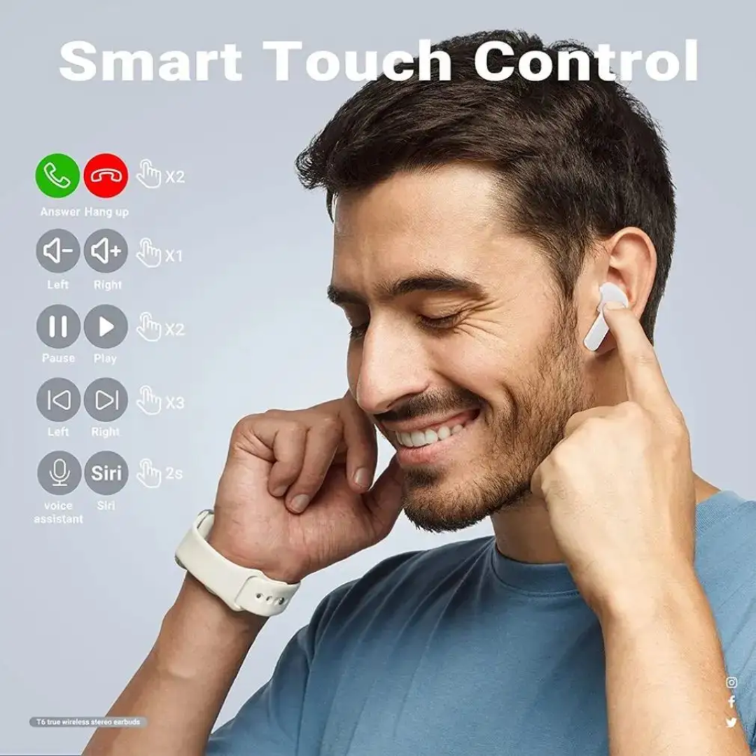 Wirless Earbuds with Transparent Crystal Clear case with Touch sensor water resistance
