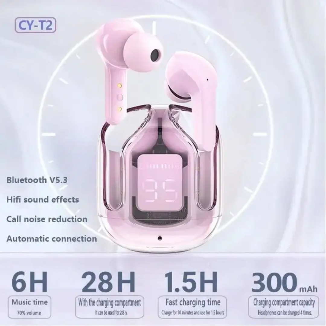 Wirless Earbuds with Transparent Crystal Clear case with Touch sensor water resistance