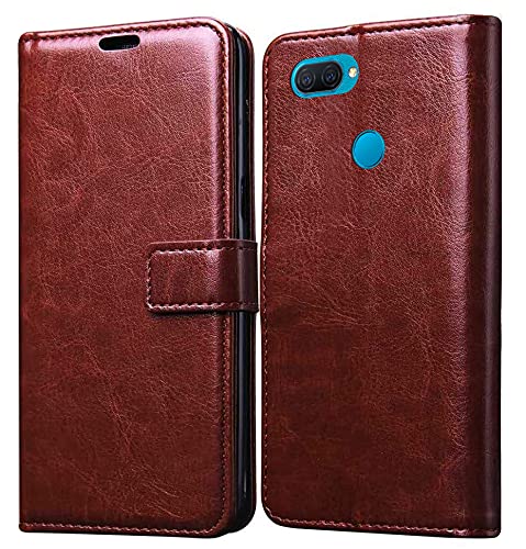 Oppo A12 Flip Cover Case (Leather Finish Magnetic Closure Inner TPU Foldable Stand Wallet Card Slots)