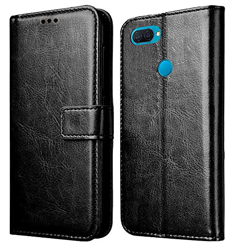 Oppo A12 Flip Cover Case (Leather Finish Magnetic Closure Inner TPU Foldable Stand Wallet Card Slots)