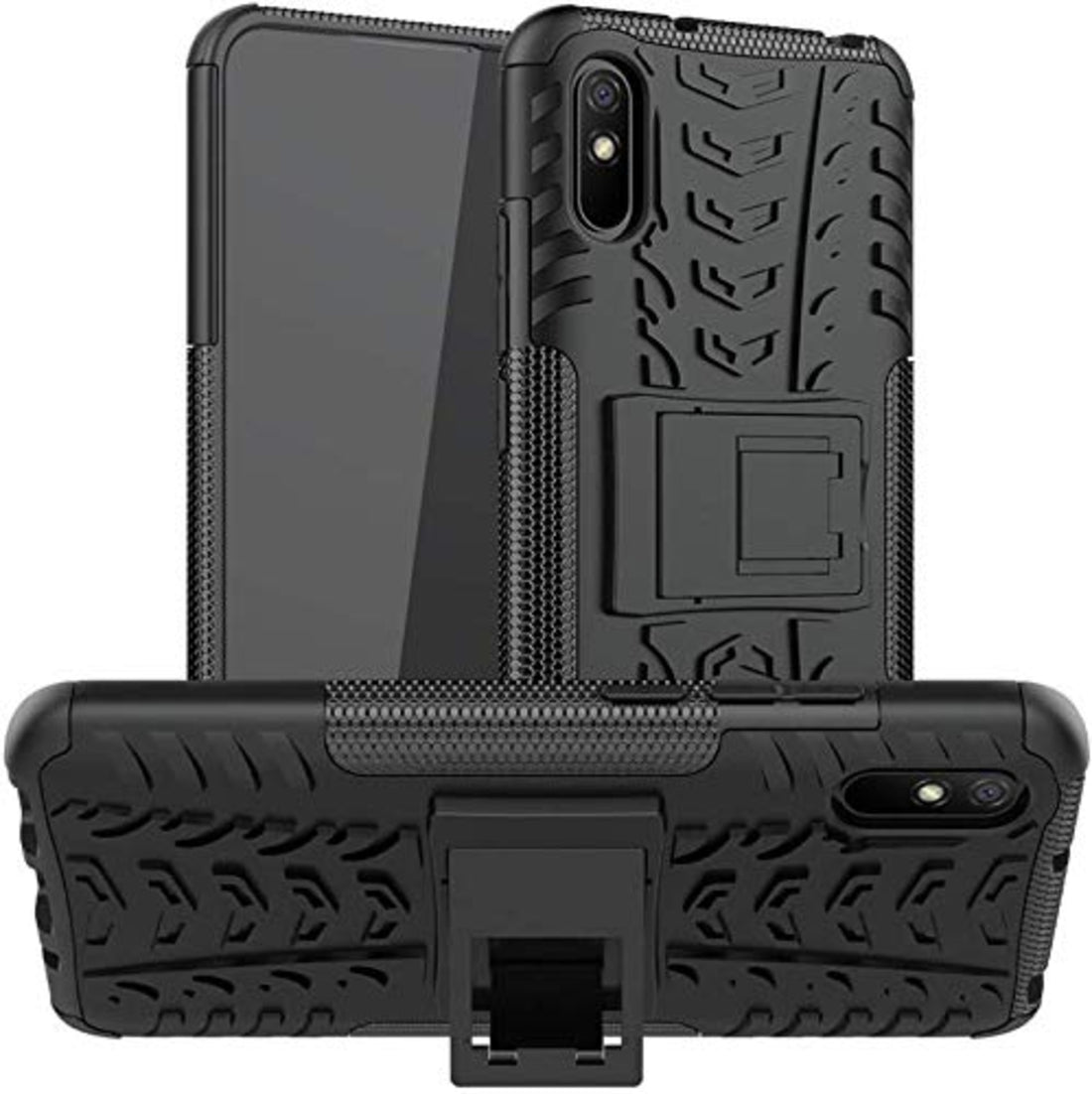 Mi Redmi 9A Shockproof  Back Cover Defender Cover Hybrid Kickstand - Black