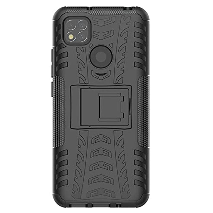 Mi Redmi 9C / Poco C3 Shockproof  Back Cover Defender Cover Hybrid Kickstand  - Black