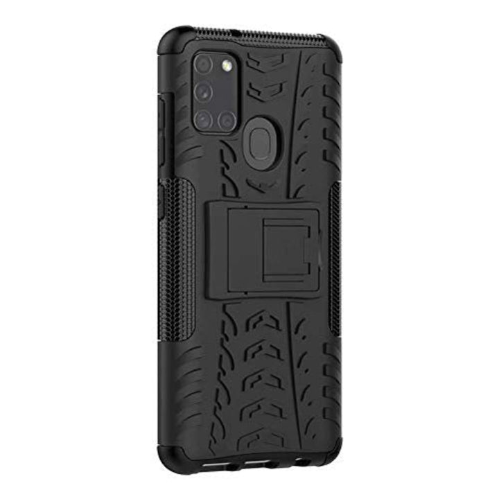 Samsung A21s Shockproof  Back Cover Defender Cover Hybrid Kickstand  - Black