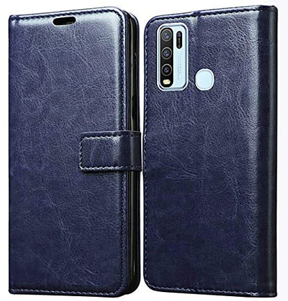 Vivo Y30 Vintage Flip Cover -Inner TPU  Fold-able Stand  Wallet Card Slots Leather