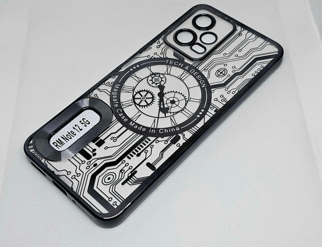 Mi Note 12 (5G) Mobile Back Cover with CD Watch Machine Design soft