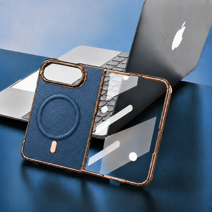 Apple Iphone Ultra electroplated magnetic folding screen lychee leather texture protective case (Exclusive)
