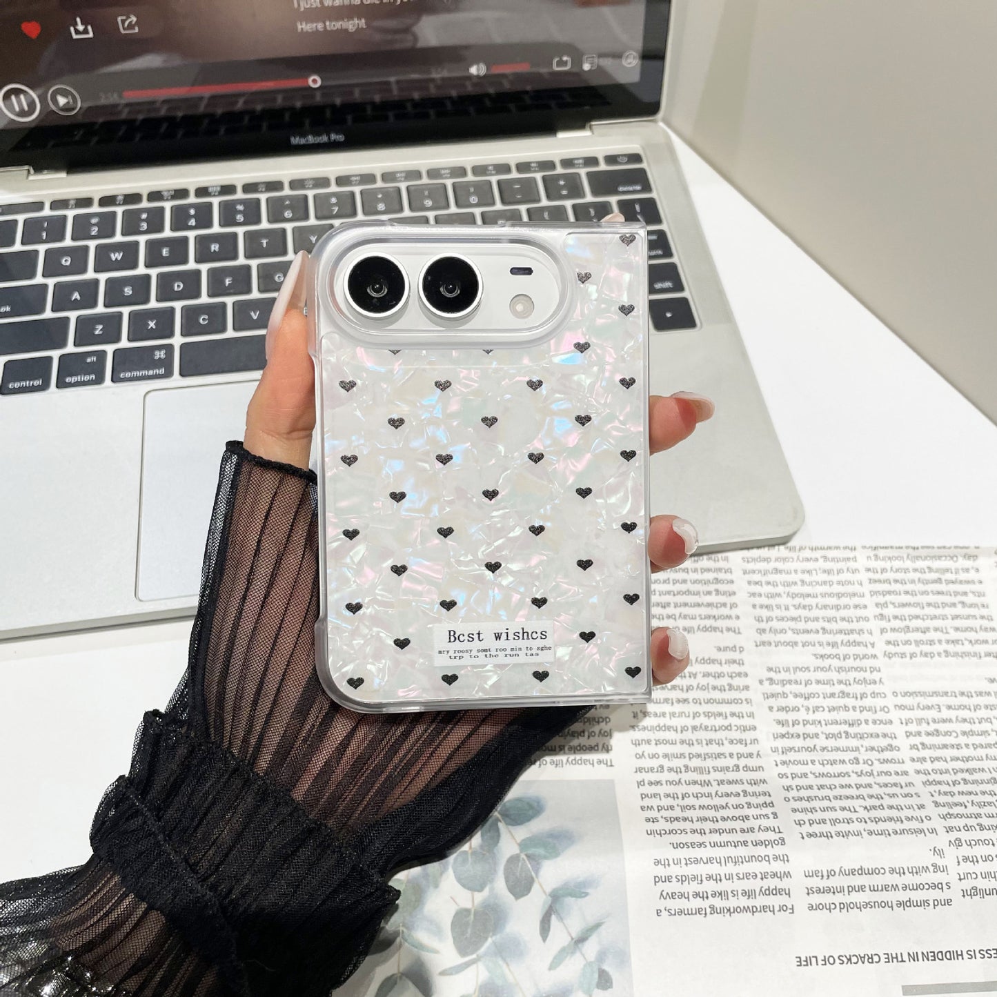 Apple Iphone Ultra ins style shell pattern flower full coverage drop protection foldable screen Case (Exclusive)