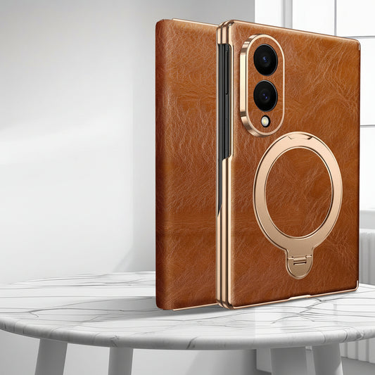 Samsung Flip Cover, Gold-Edged Stand, Oil-Wax Leather Protective Case (Exclusive)