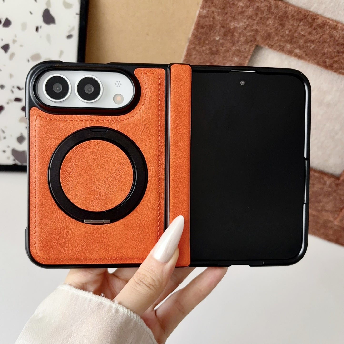 Apple iPhone Ultra Fold magnetic rotating stand, plain leather protective case (Exclusive)