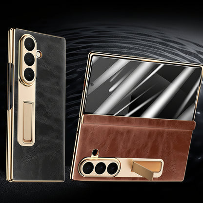 Samsung Fold Oil Wax Leather Case Film Integrated Central Axis Full-Cover Protective Case (Exclusive)