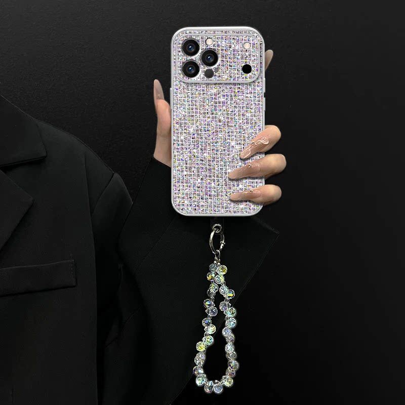Apple iphone Metallic paint rhinestone crystal pendant chain Case (Exclusive)