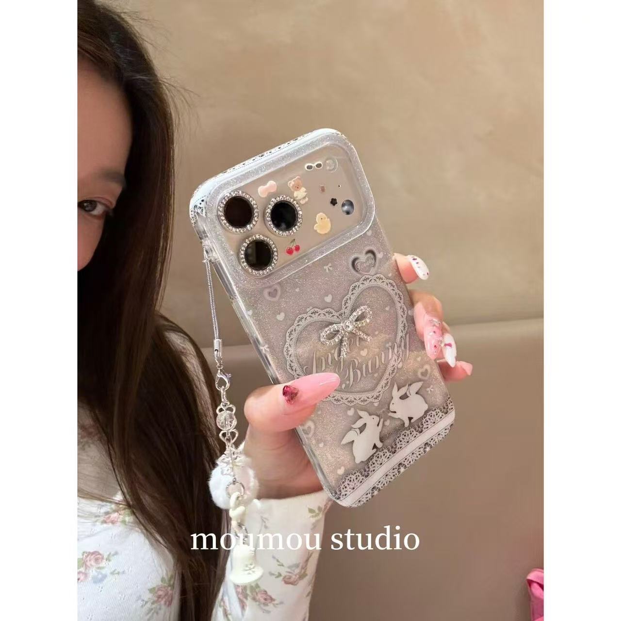 Apple Iphone Ins Korean Style Glitter Heart Bow Case (Exclusive)