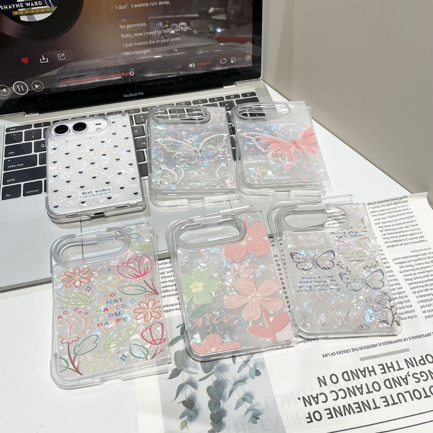 Apple Iphone Ultra ins style shell pattern flower full coverage drop protection foldable screen Case (Exclusive)
