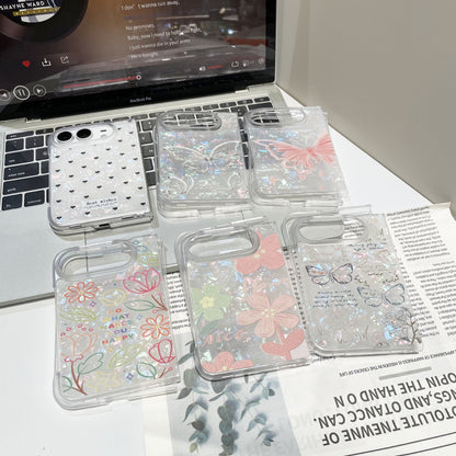 Apple Iphone Ultra ins style shell pattern flower full coverage drop protection foldable screen Case (Exclusive)
