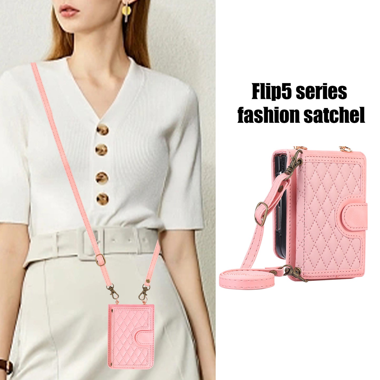 Samsung Flip series Diamond-Shaped Card Holder Korean Crossbody Strap Folding Case (Exclusive)