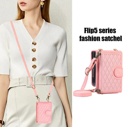 Samsung Flip series Diamond-Shaped Card Holder Korean Crossbody Strap Folding Case (Exclusive)