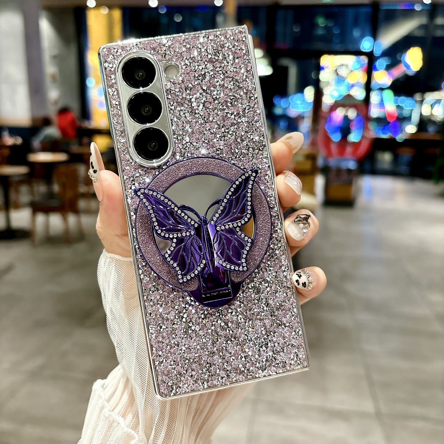 Samsung Fold Electroplated Diamond-Encrusted Butterfly Stand Folding Phone Case (Exclusive)