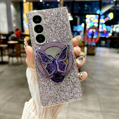 Samsung Fold Electroplated Diamond-Encrusted Butterfly Stand Folding Phone Case (Exclusive)