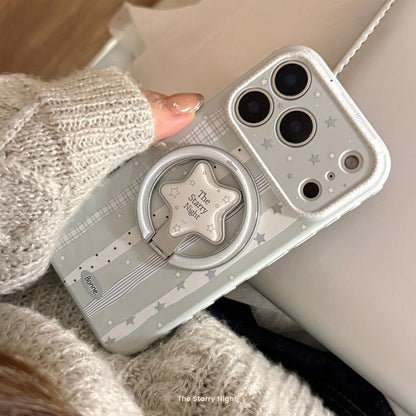 Apple Iphone Cream Blue Star Suitable case with Striped Magnetic Stand ( Exclusive )