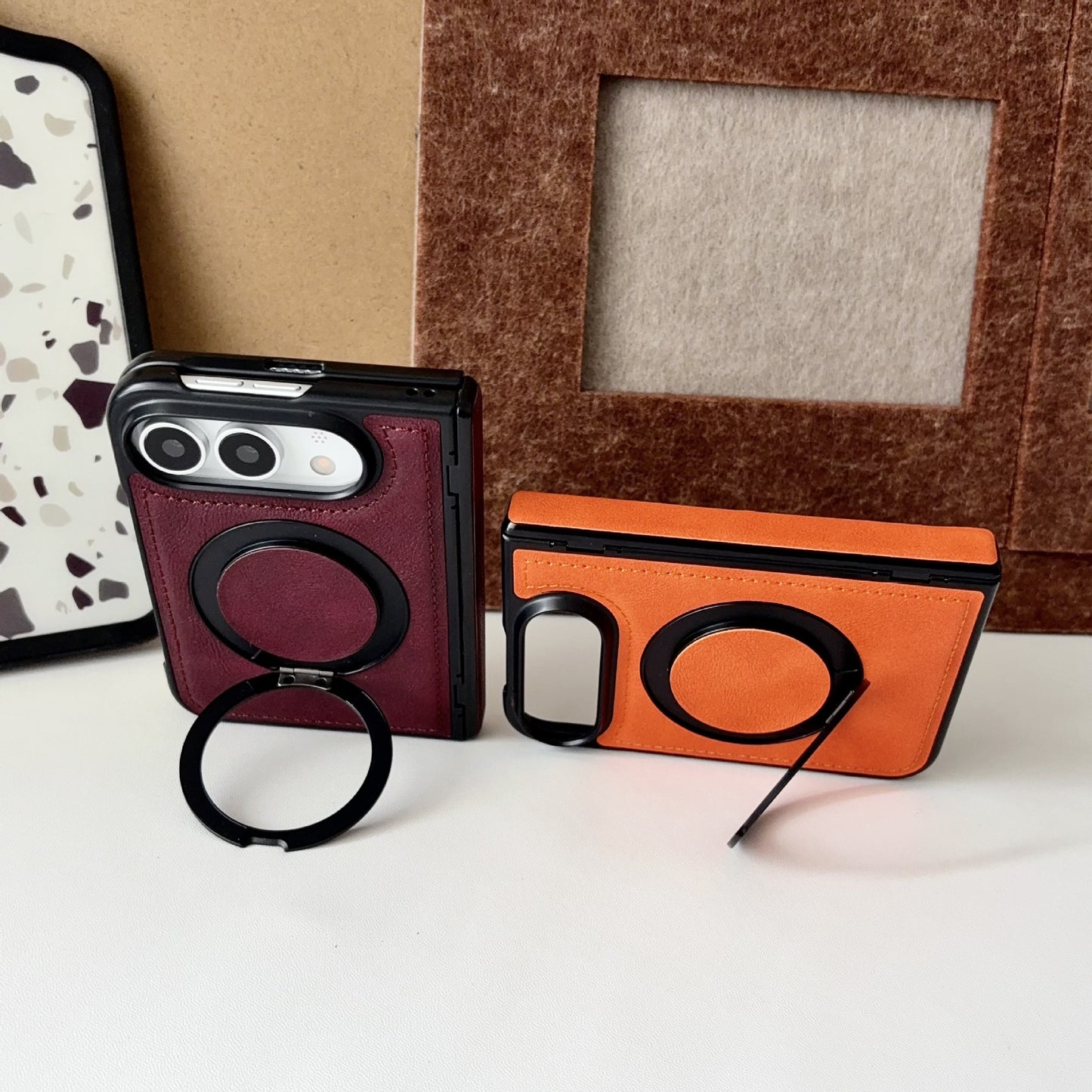 Apple iPhone Ultra Fold magnetic rotating stand, plain leather protective case (Exclusive)