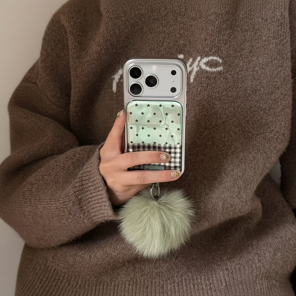 Apple Iphone Mint Green Galaxy Feather Yarn Star Ins Korean Style Case(Exclusive)