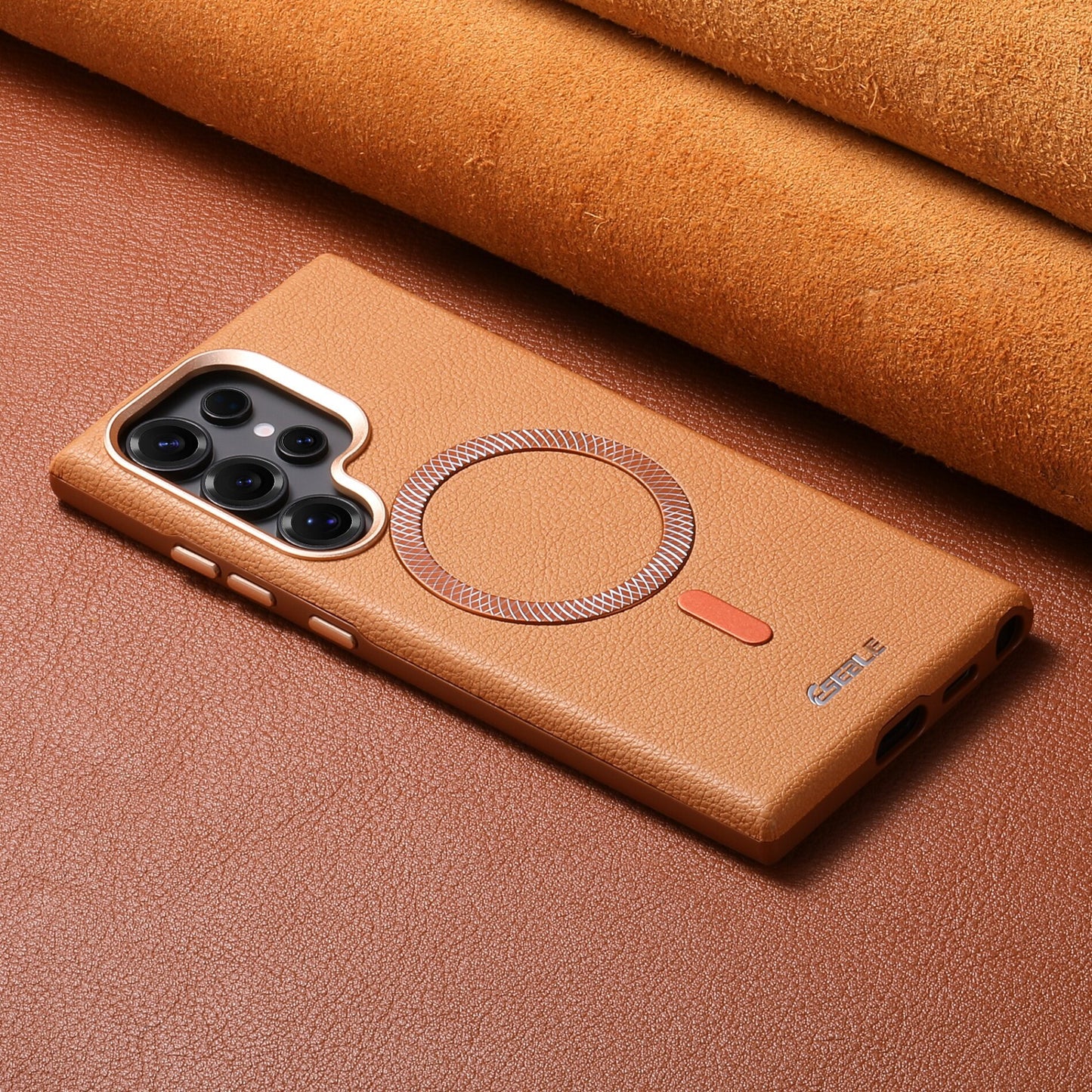 Samsung Ultra Pebbled Leather Texture Magnetic Phone Case (Exclusive)
