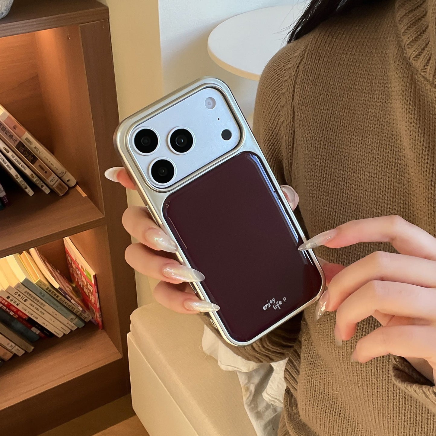 Apple Iphone Ins Simple Wine Red English-Style Electroplated Resin Case (Exclusive)