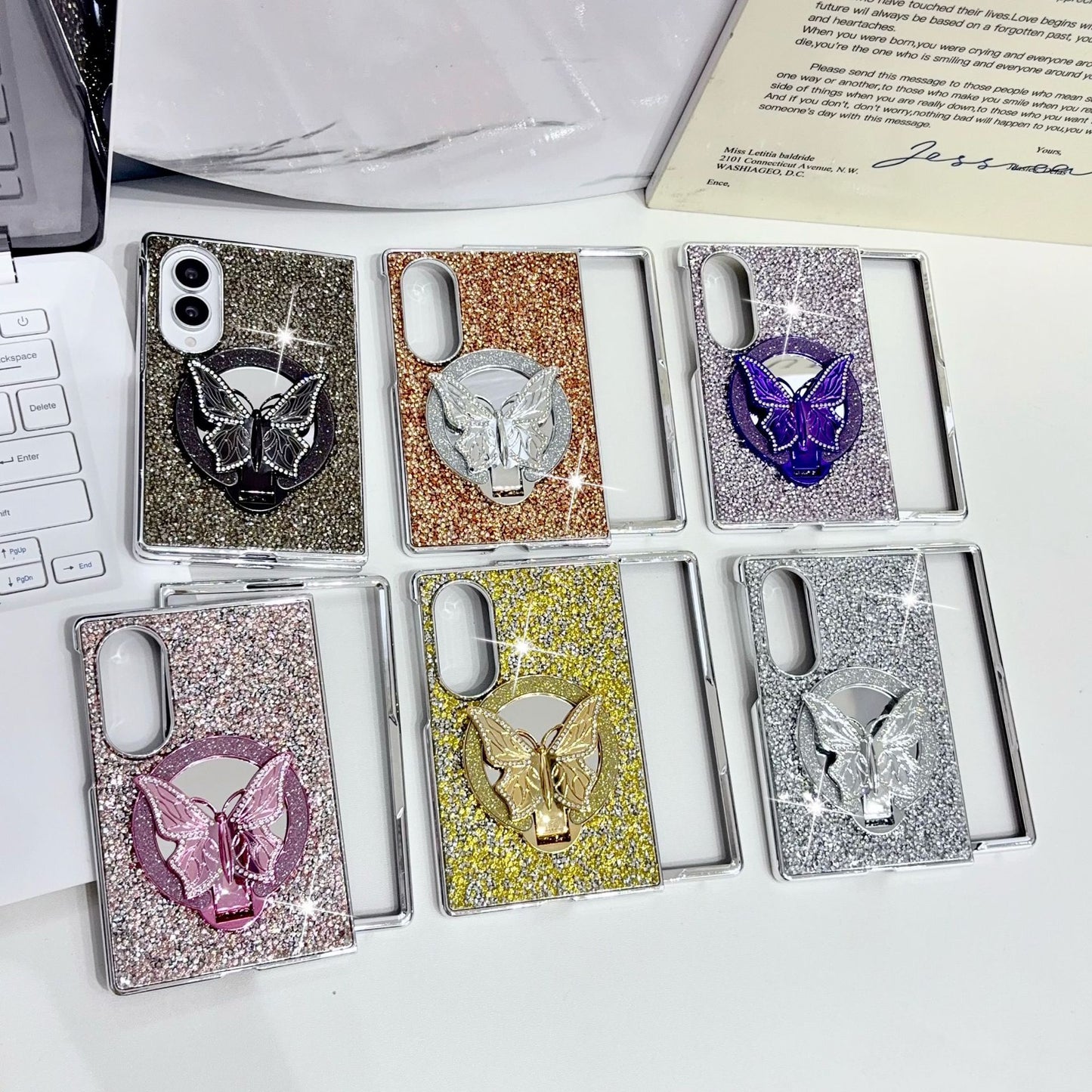 Samsung Fold electroplated butterfly folding diamond folding case (Exclusive)