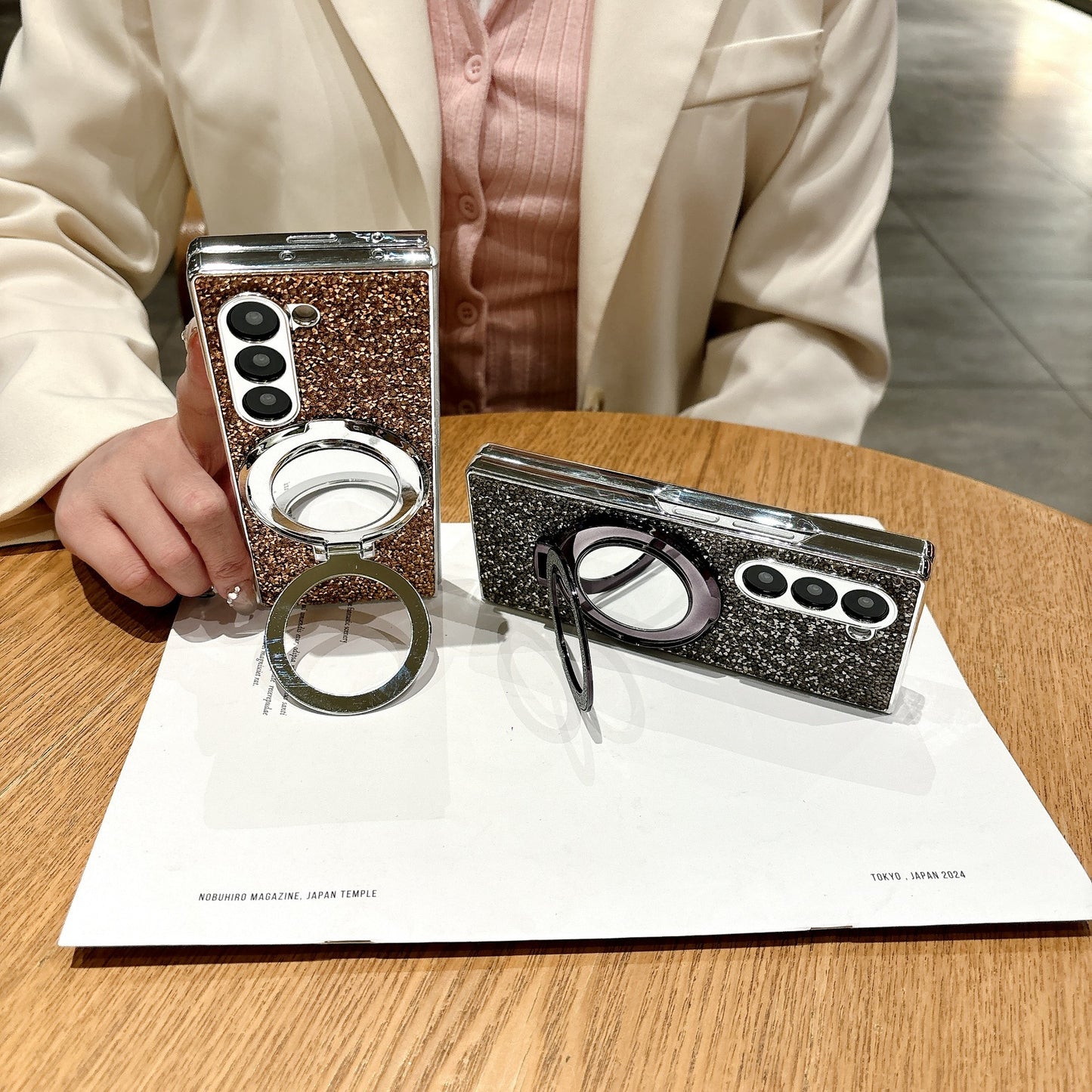 Samsung Fold Electroplated Flash Diamond Mirror Stand Folding Case (Exclusive)