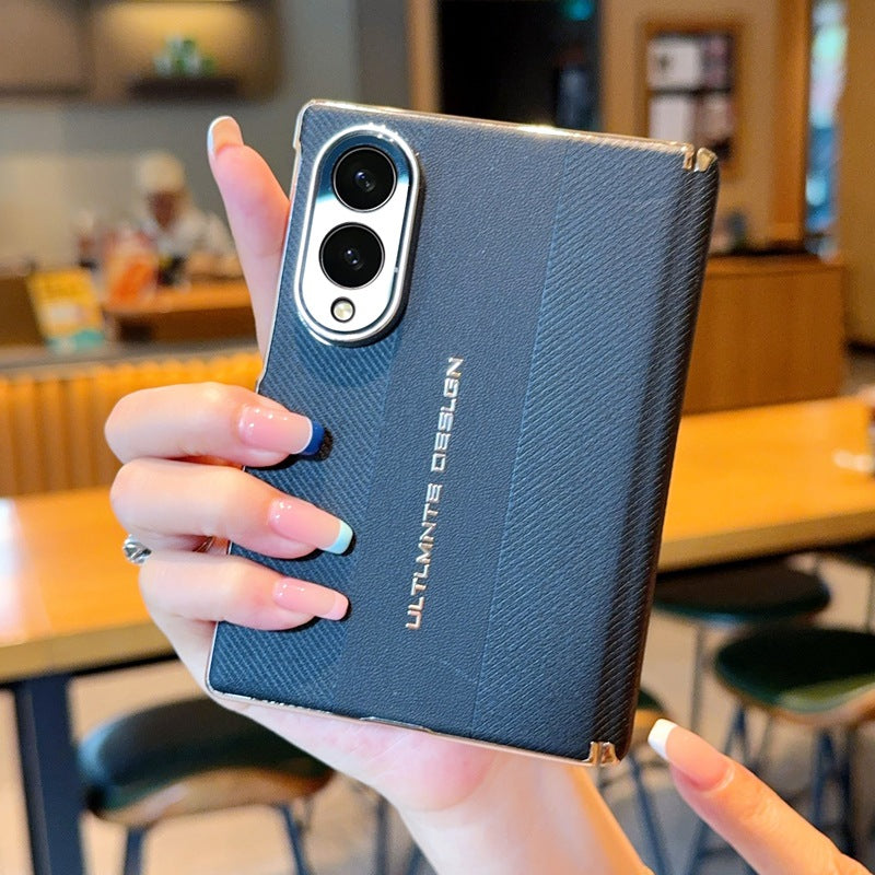 Samsung Fold Electroplated Gold Fashionable Plain Leather Case (Exclusive)
