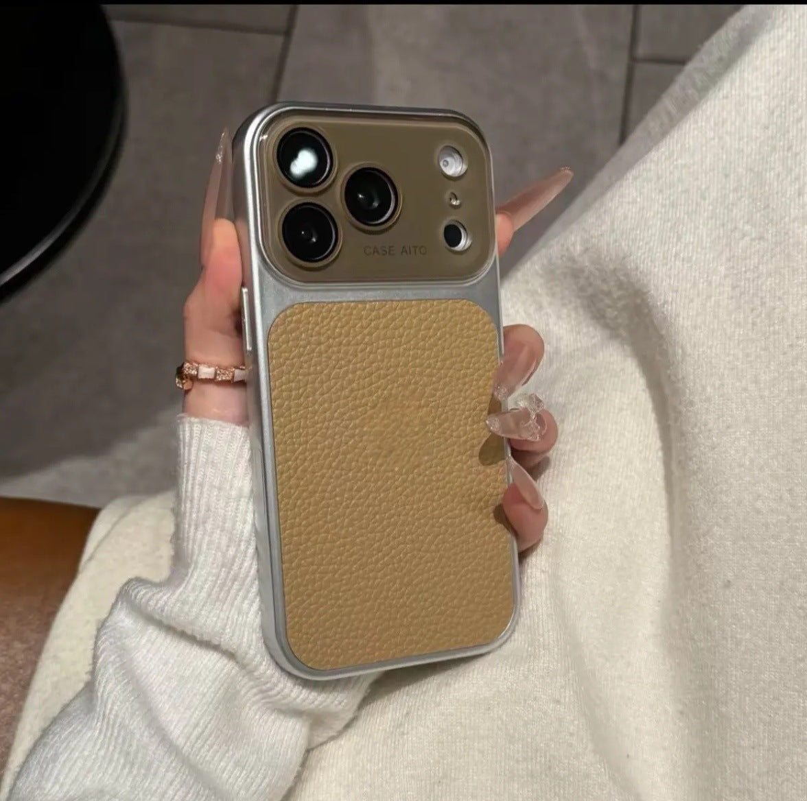 Apple Iphone New Large View Max Lychee Leather Textured Phone case  (Exclusive)