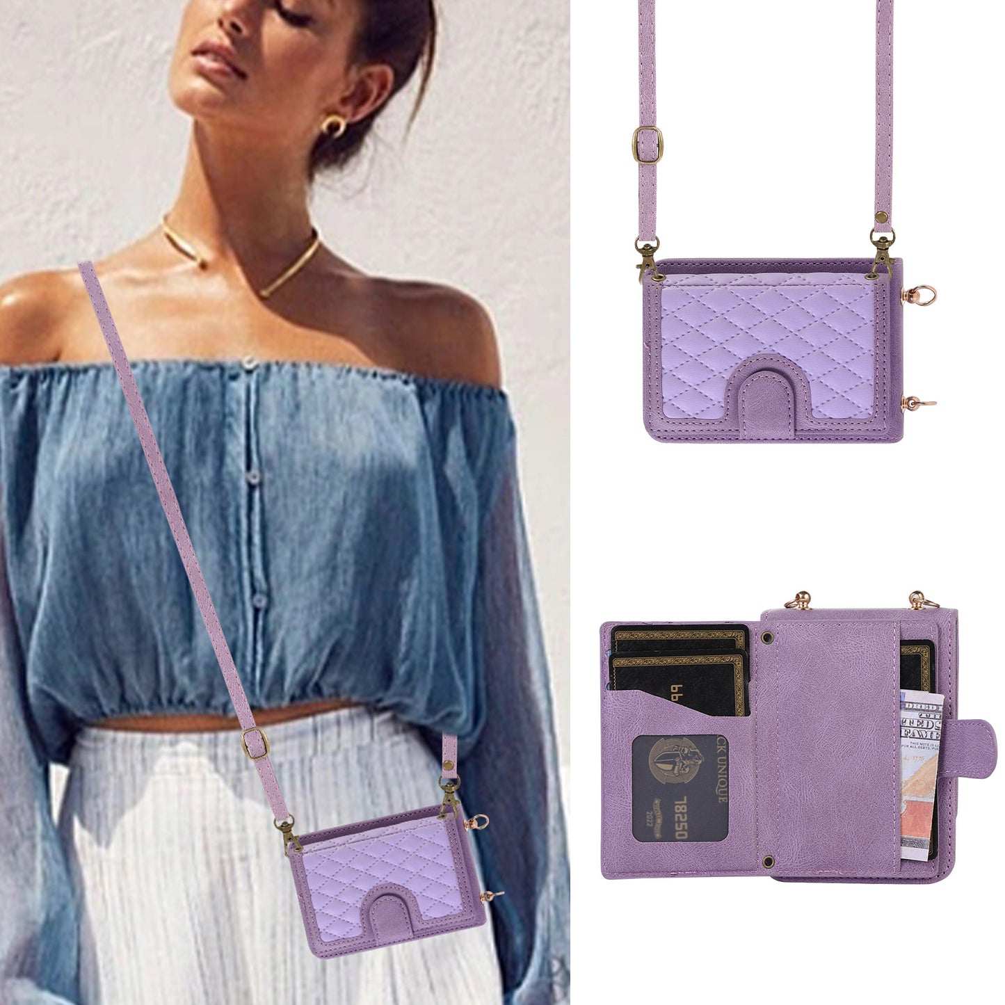 Samsung Flip series Diamond-Shaped Card Holder Korean Crossbody Strap Folding Case (Exclusive)