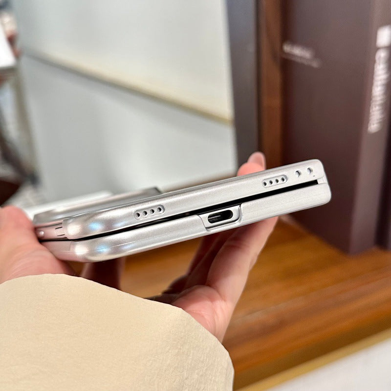 Apple iPhone Ultra Fold Korean-style minimalist high-end silver foldable screen with frosted texture,hard screen case (Exclusive)