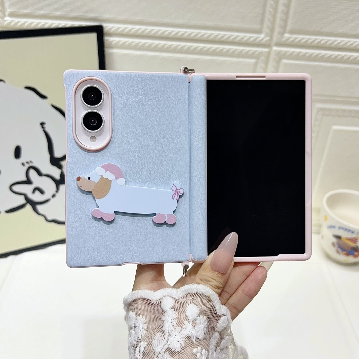 Samsung Fold series cartoon style buckle, central axis, carrying strap, protective Case (Exclusive)