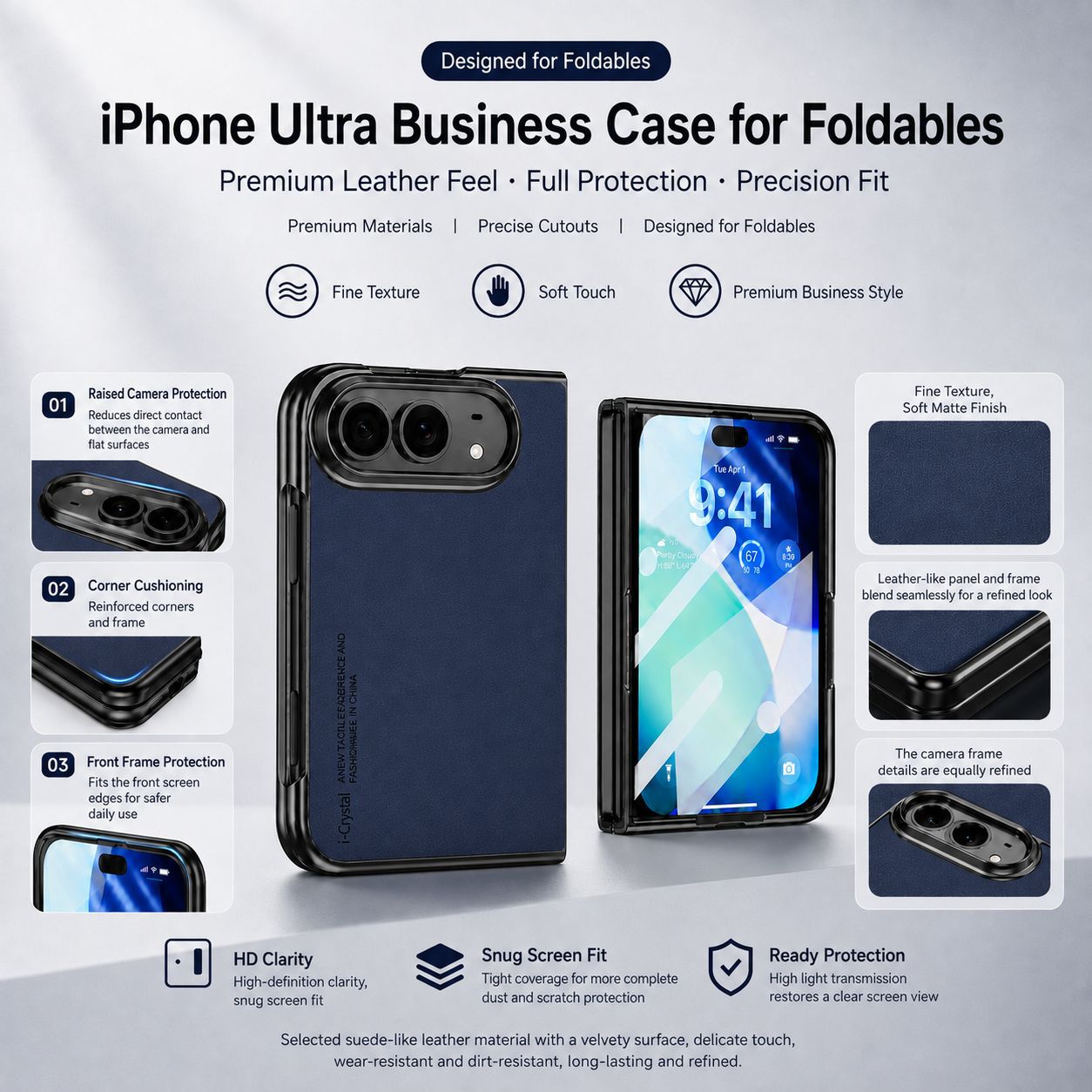 Apple Iphone Ultra Fold screen folding phone screen protector retro sheepskin case (Exclusive)