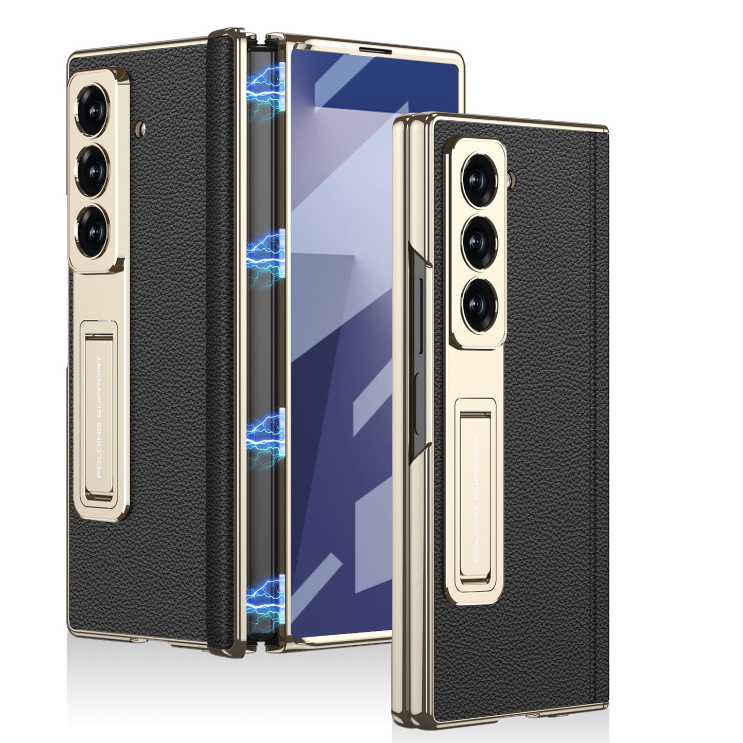 Samsung Fold Series Electroplated Bracket Plain Leather Magnetic Hinge Business Anti-Fall Protective (Exclusive)