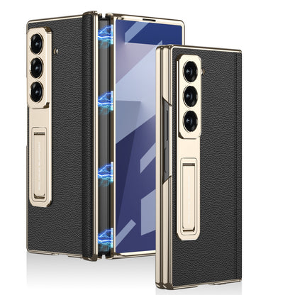 Samsung Fold Series Electroplated Bracket Plain Leather Magnetic Hinge Business Anti-Fall Protective (Exclusive)